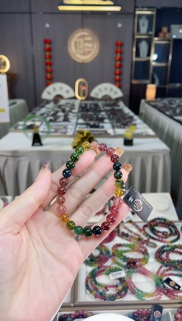 未镶嵌老矿碧玺色标彩虹单圈手串7mm+碧玺dan多样性发货一条