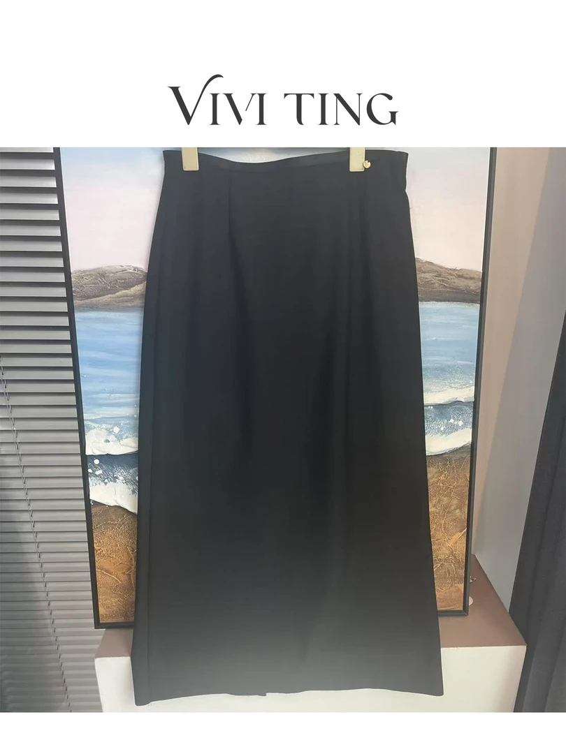 【VIVI·TING】婷姐推荐新款高腰简约直筒后开叉半身裙k289