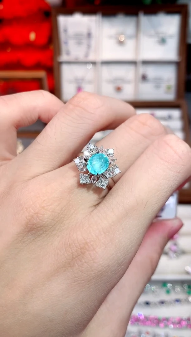 18K金镶嵌戒指帕拉依巴碧玺1.36ct/天然宝石/七天无理由