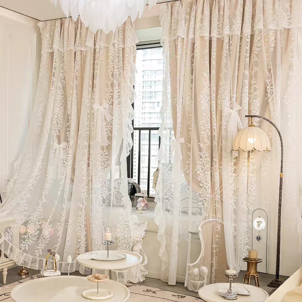 风花雪月法式洛可可藤条风格双层布带纱遮光窗帘适用于卧室公主房