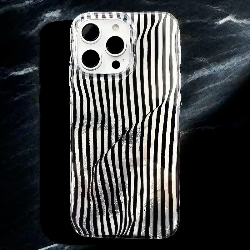 简约黑色条纹苹果手机壳适用iPhone13/14/15/16promax防摔高级感