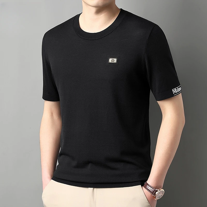 2025夏季新款宽松短袖t恤男士圆领体恤上衣潮流休闲半袖针织衫男T