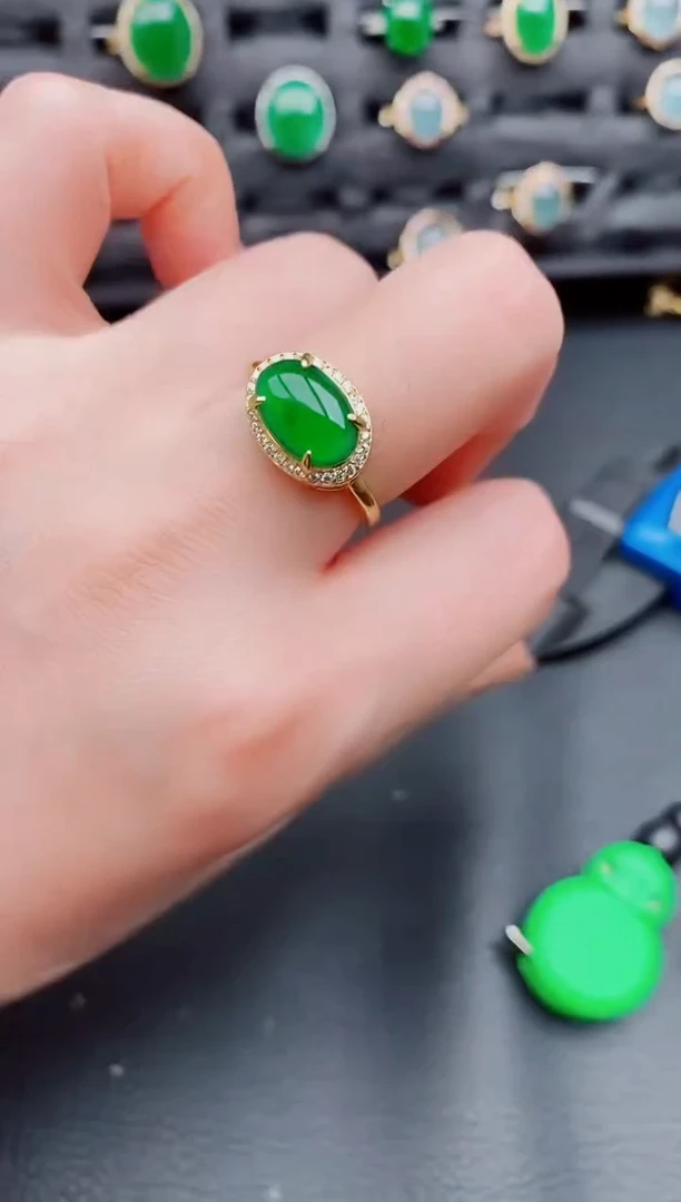 【闪购商品】翡翠戒指银S925镶嵌天然a货翡翠387