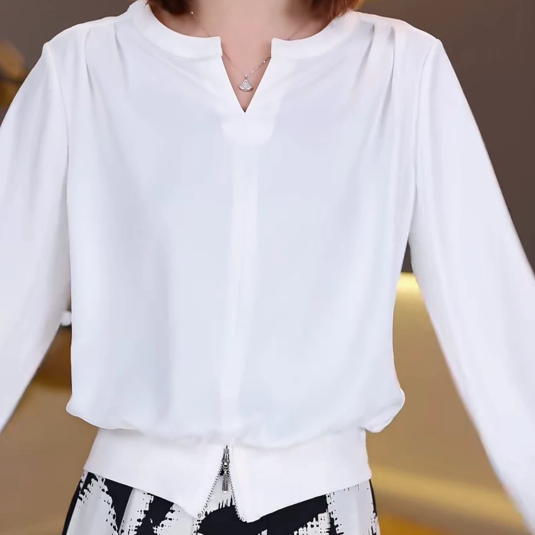 设计感时尚百搭衬衣女2025春季新款上衣休闲洋气显瘦长袖T恤衬衫