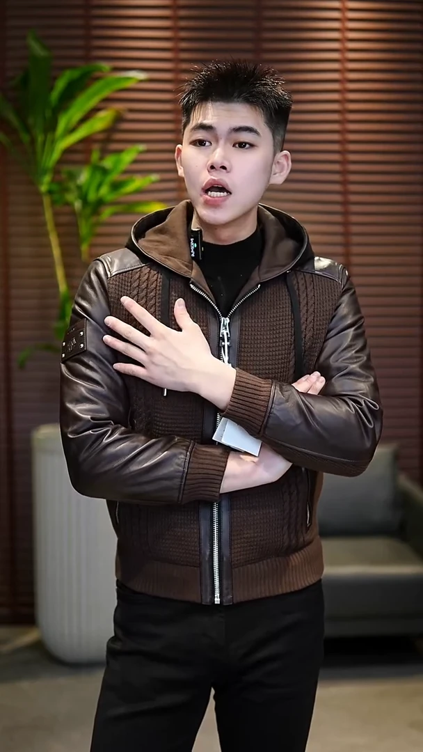 46码（90-110斤）男士真皮拼接鹅绒服25810