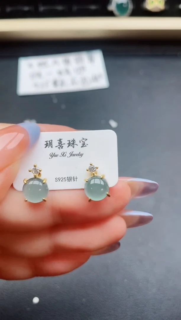 翡翠银S925镶嵌耳饰321