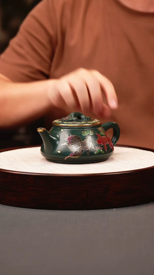 茶壶紫砂绿泥 剑流石瓢 锦鲤珐琅彩