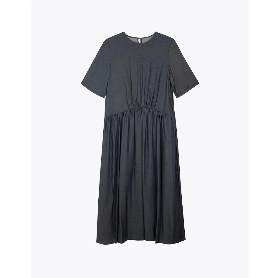 CLOTHING/墨含高奢时尚气质舒适优雅百搭圆领五分袖连衣裙WJ671