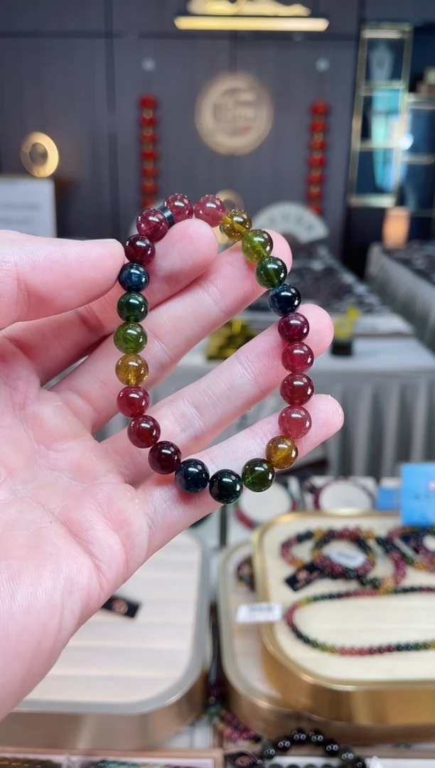 未镶嵌老矿碧玺彩虹单圈手串6mm+碧玺xion多样性发一条