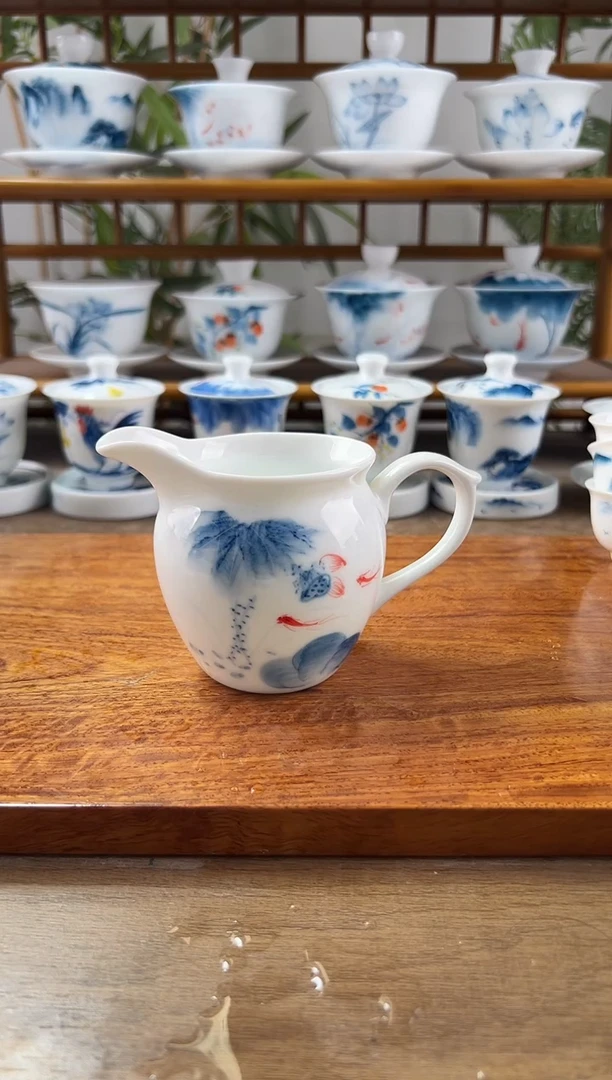 微瑕蓝莲带把公道杯