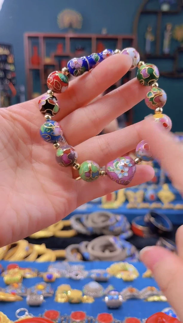 非遗景泰蓝手串 多宝 1.2 桃心 粉