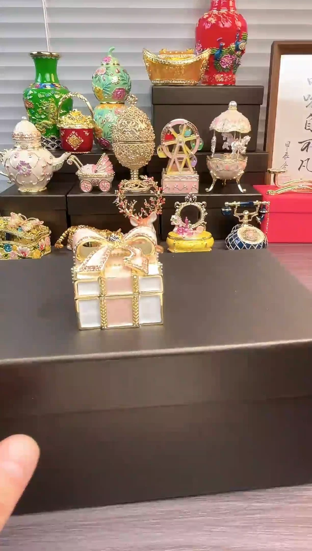 摆件七宝烧首饰盒  蝴蝶结盒粉色