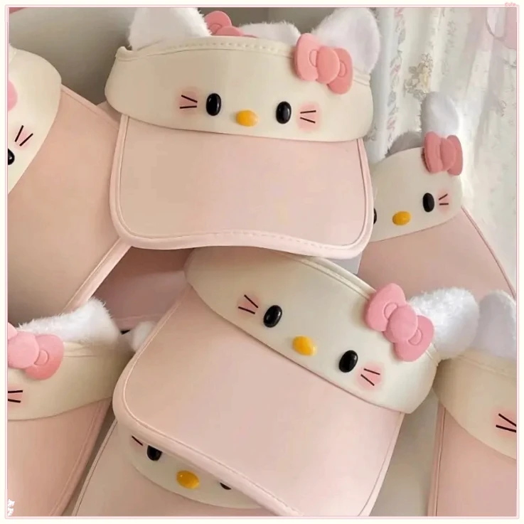可爱卡通腮红kitty猫空顶防晒帽女JHMZ夏季大帽檐遮阳帽户【大橘】
