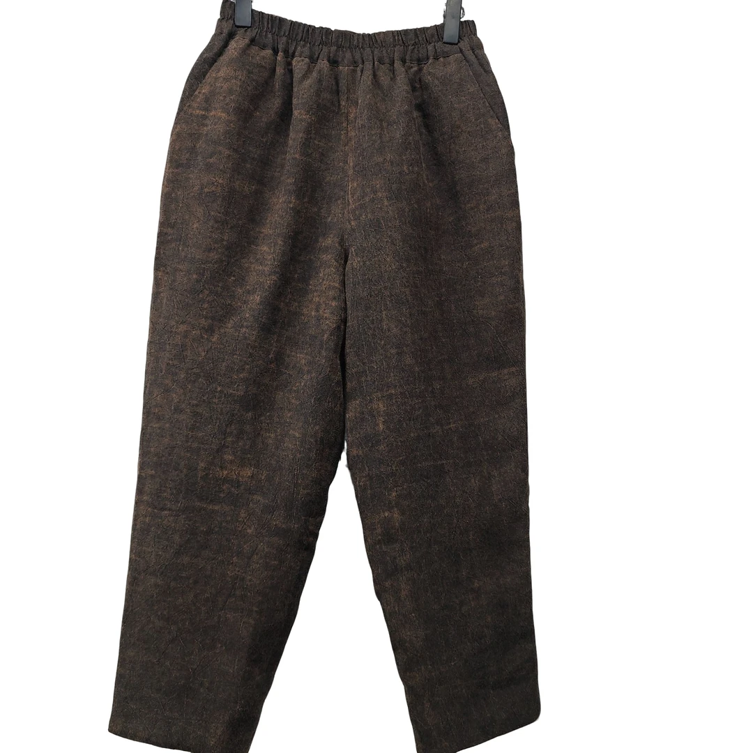 黑咖色双面穿小脚棉裤，纯苎麻，面料厚实保暖，高定手工