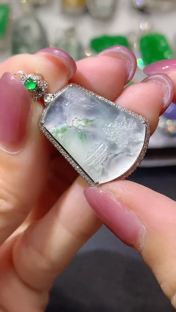 翡翠18K金镶嵌吊坠(不含链)D24