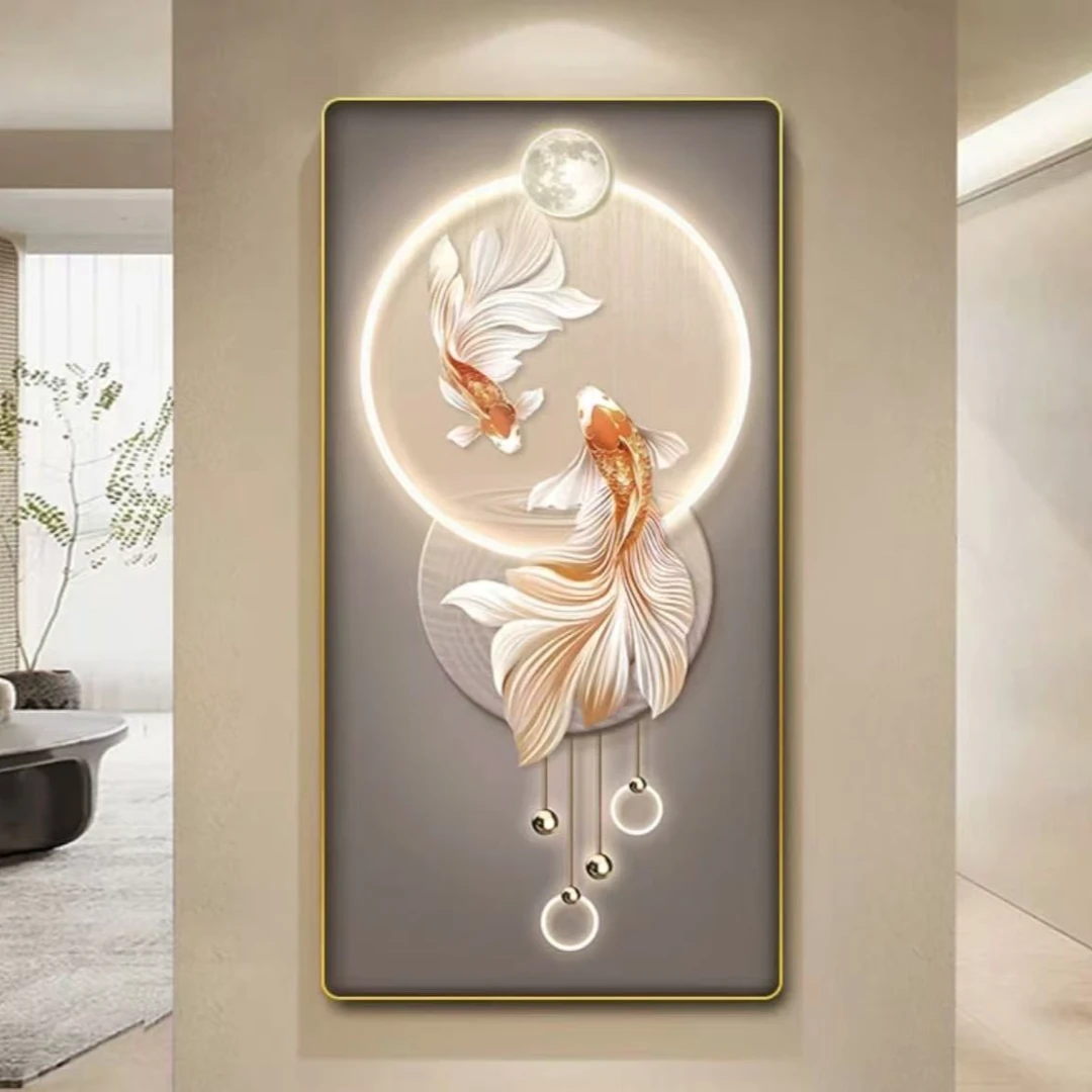 鲤鱼现代轻奢入户玄关装饰画高档大气锦鲤挂画中式走廊画