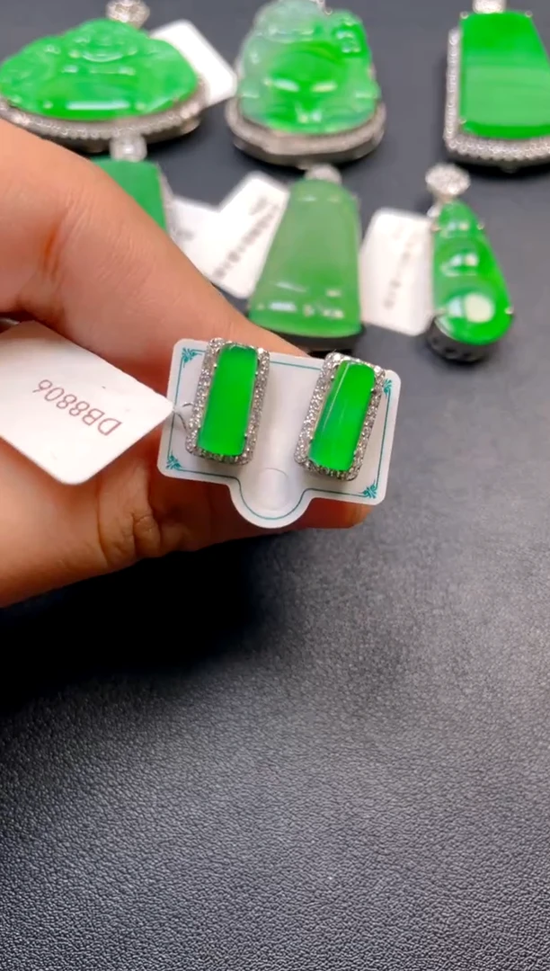 吊坠(不含链)银S925镶嵌翡翠耳钉