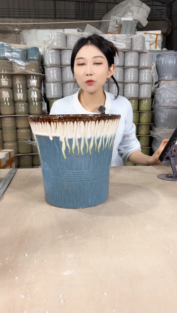 【闪购商品】陶瓷收腰深蓝流釉大号25x23