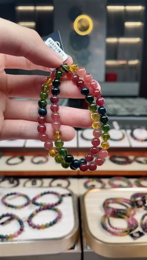 未镶嵌透体老矿碧玺彩虹单圈手串6mm+碧玺多样性发一条xion