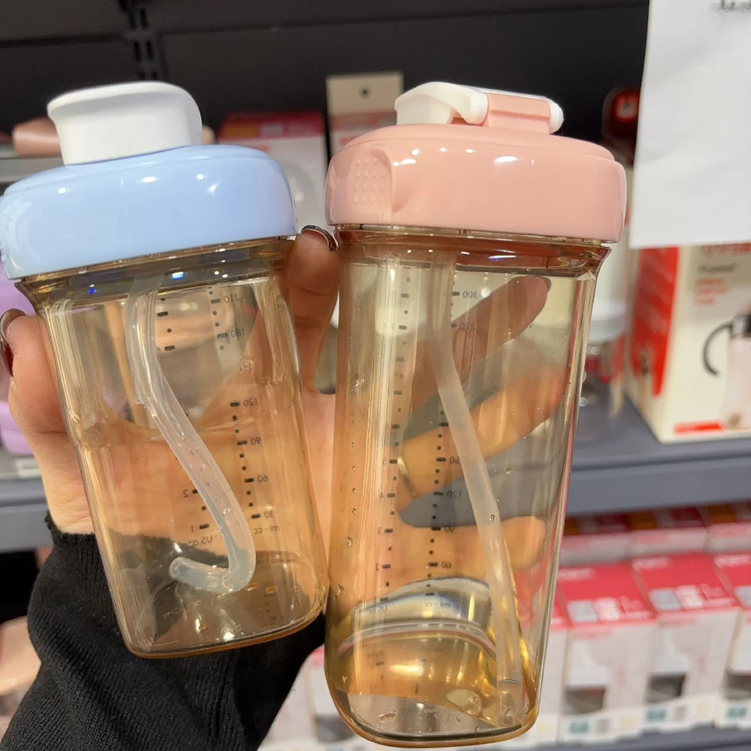 萌芽吸管水杯【刮码发货】原装进口正品9个月宝宝宽口径水杯330ml