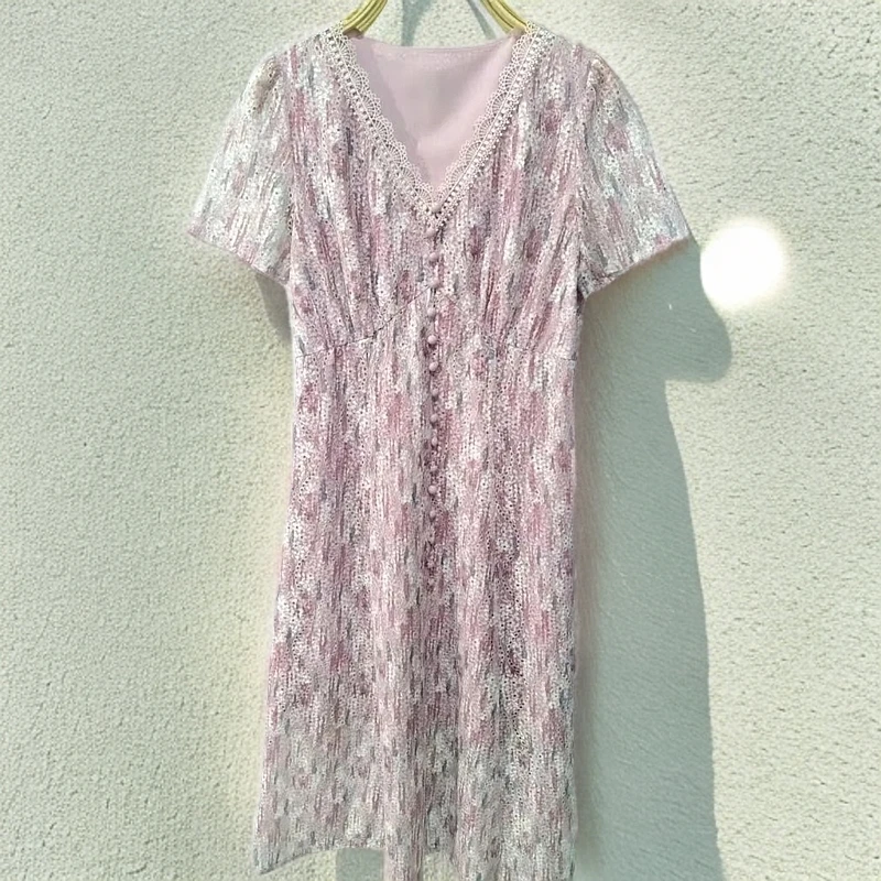 038【木兮兮专属】2025年夏季新款气质修身收腰时尚中长款连衣裙