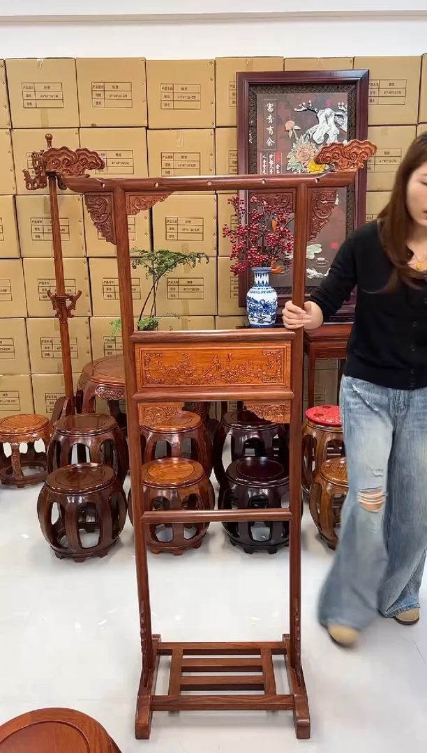 花梨木类家具刺猬紫檀 灵芝横杠衣帽架