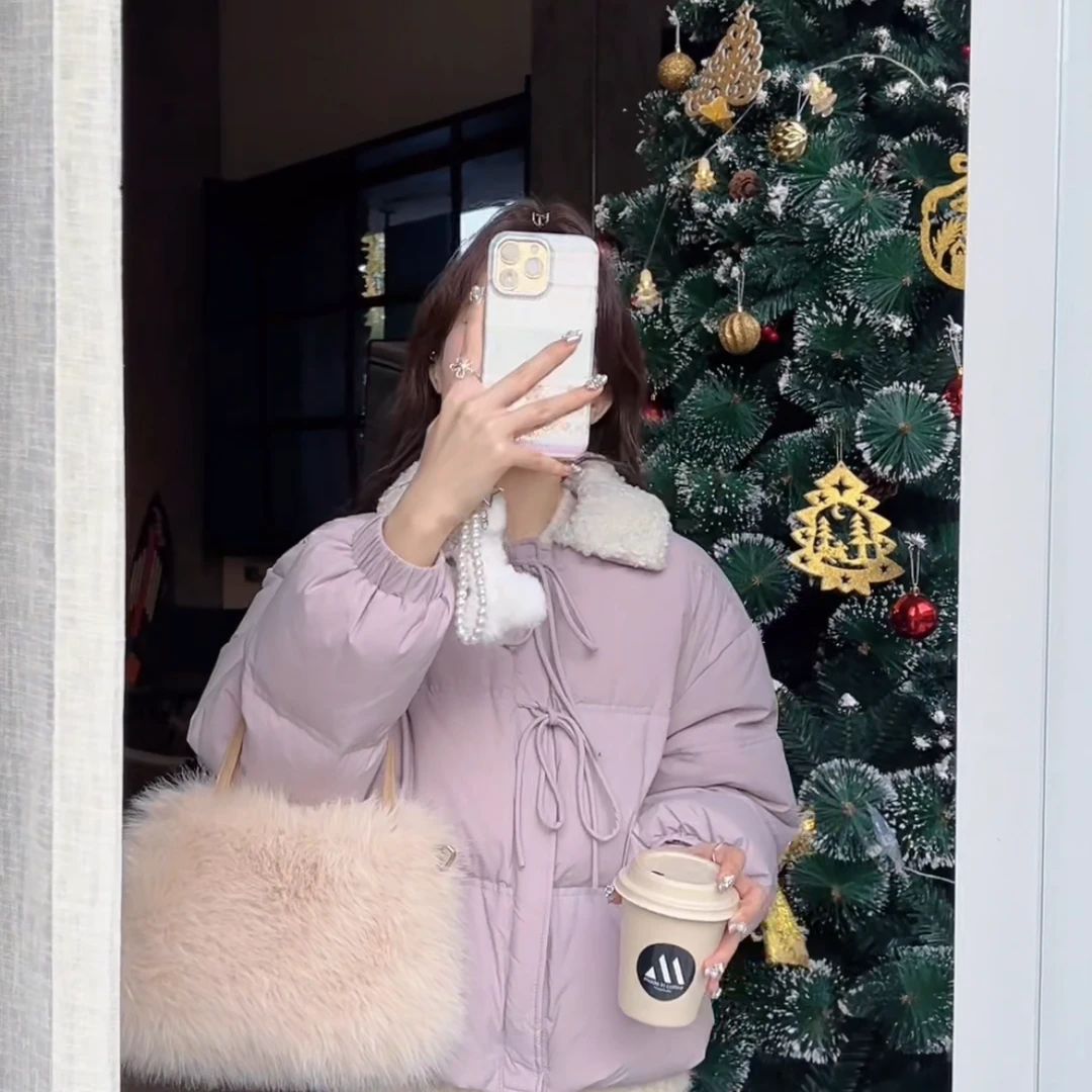 羊羔领棉服女短款2024冬季新款小众设计时尚减龄学院风轻薄外套