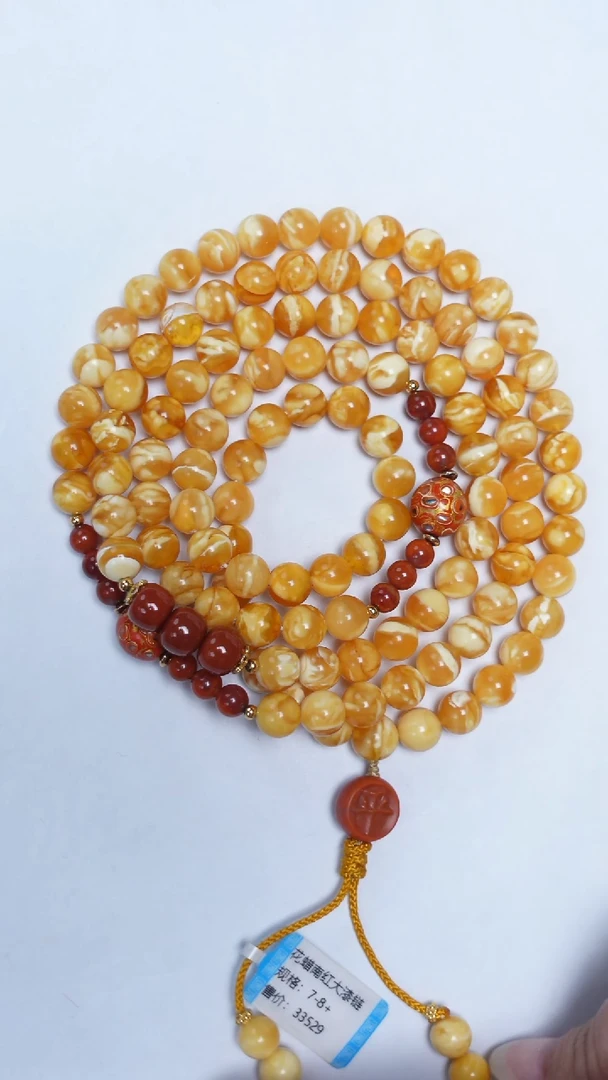 琥珀颈饰未镶嵌花蜡南红108项链8mm