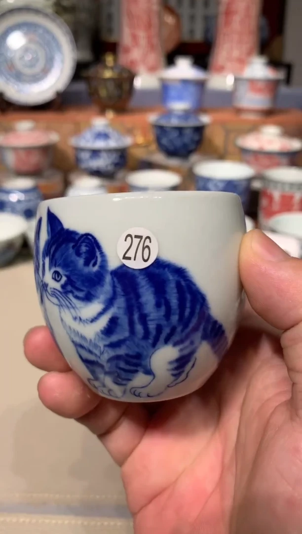 芒*276青花小猫杯微瑕的lf102
