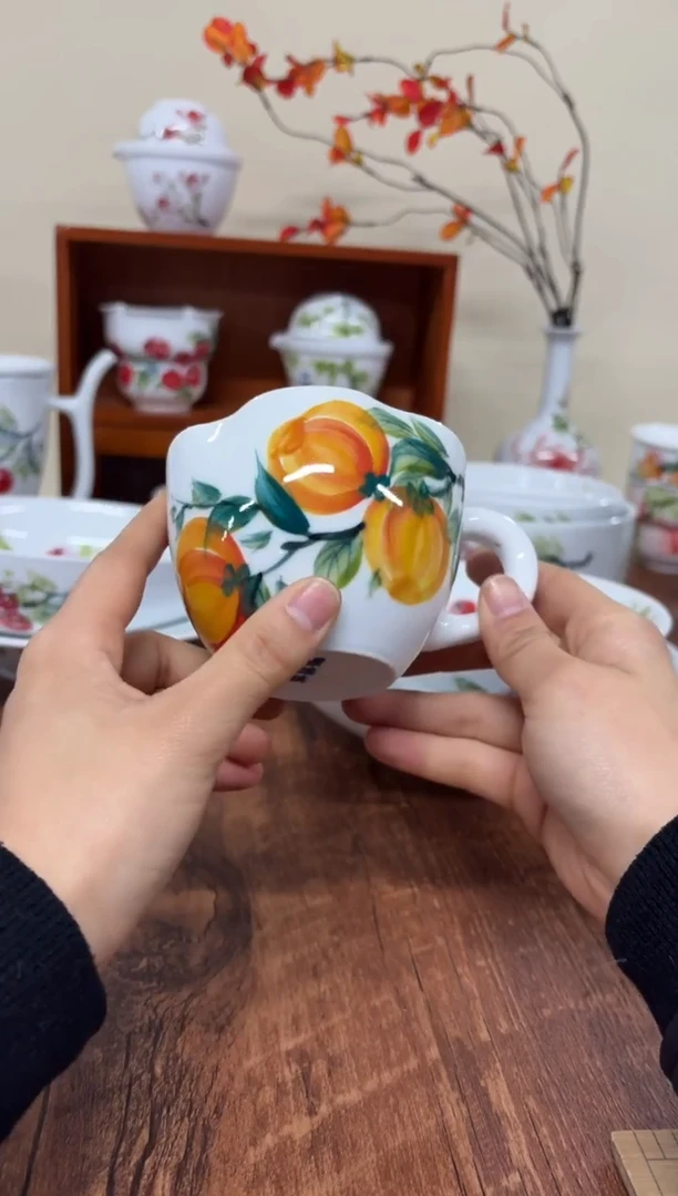 景德镇手绘釉中彩（食品级）花口咖啡杯