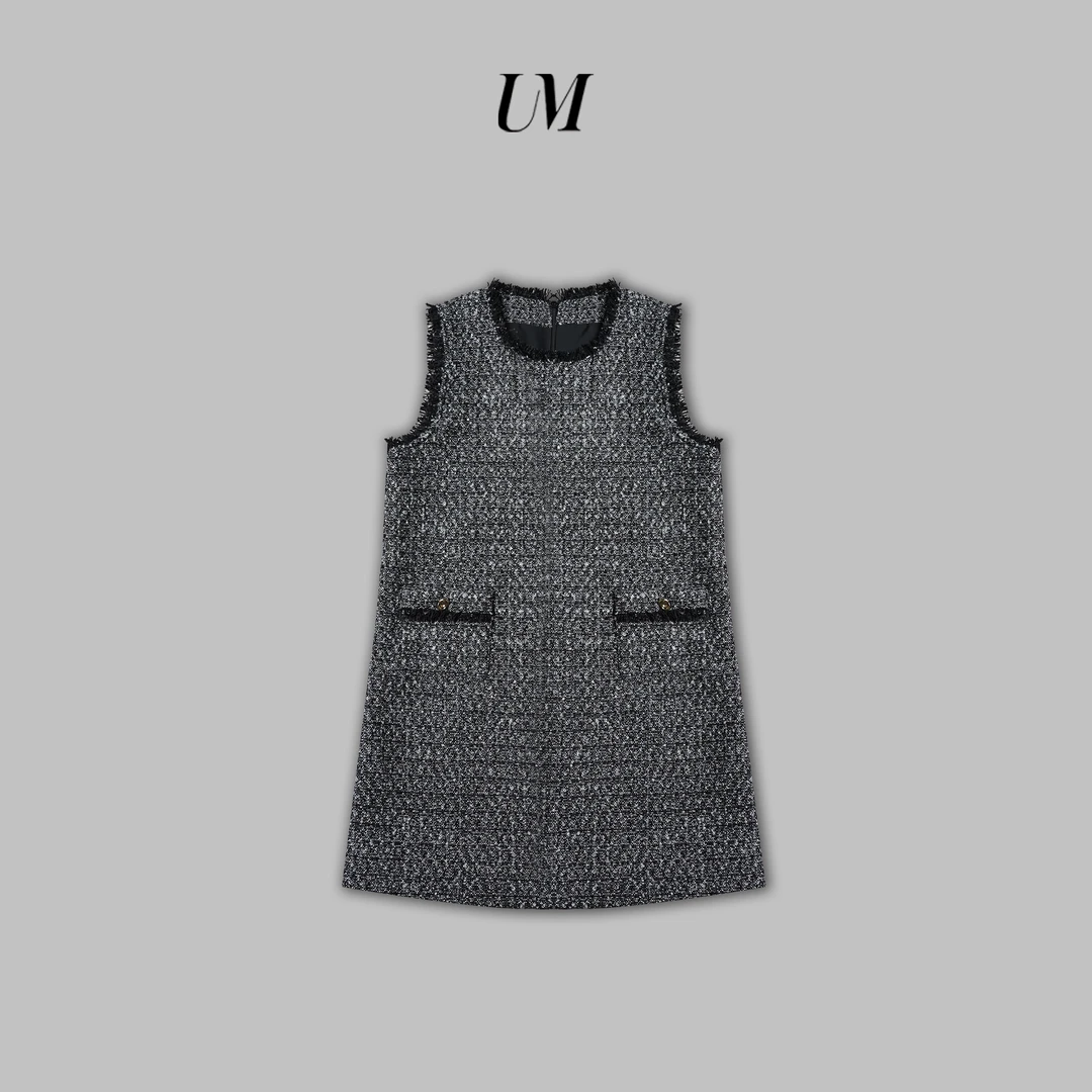 【U.M】辛德瑞拉小香精致重工亮片编织马甲连衣裙