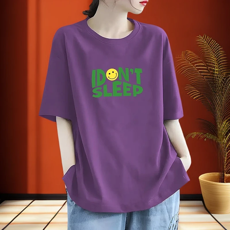清仓捡漏~200斤大码纯棉短袖t恤女夏季新款宽松减龄圆领印花上衣T