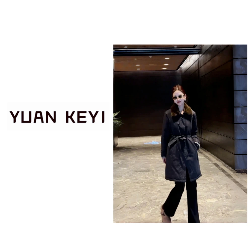 YUANKEYI “继承者”90白鹅绒大衣可拆卸水貂毛皮领鹅绒服轻装滑