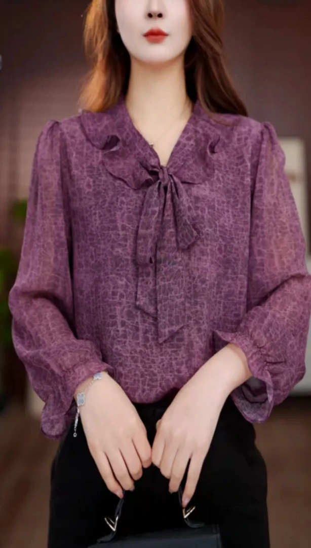紫气东来2025新款V领高端小衫套头衬衫时髦长袖上衣打底女