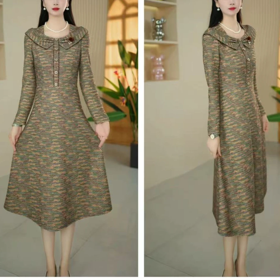 美依女装DY5092秋冬新款气质修身收腰裙子显瘦洋气百搭轻奢连衣裙