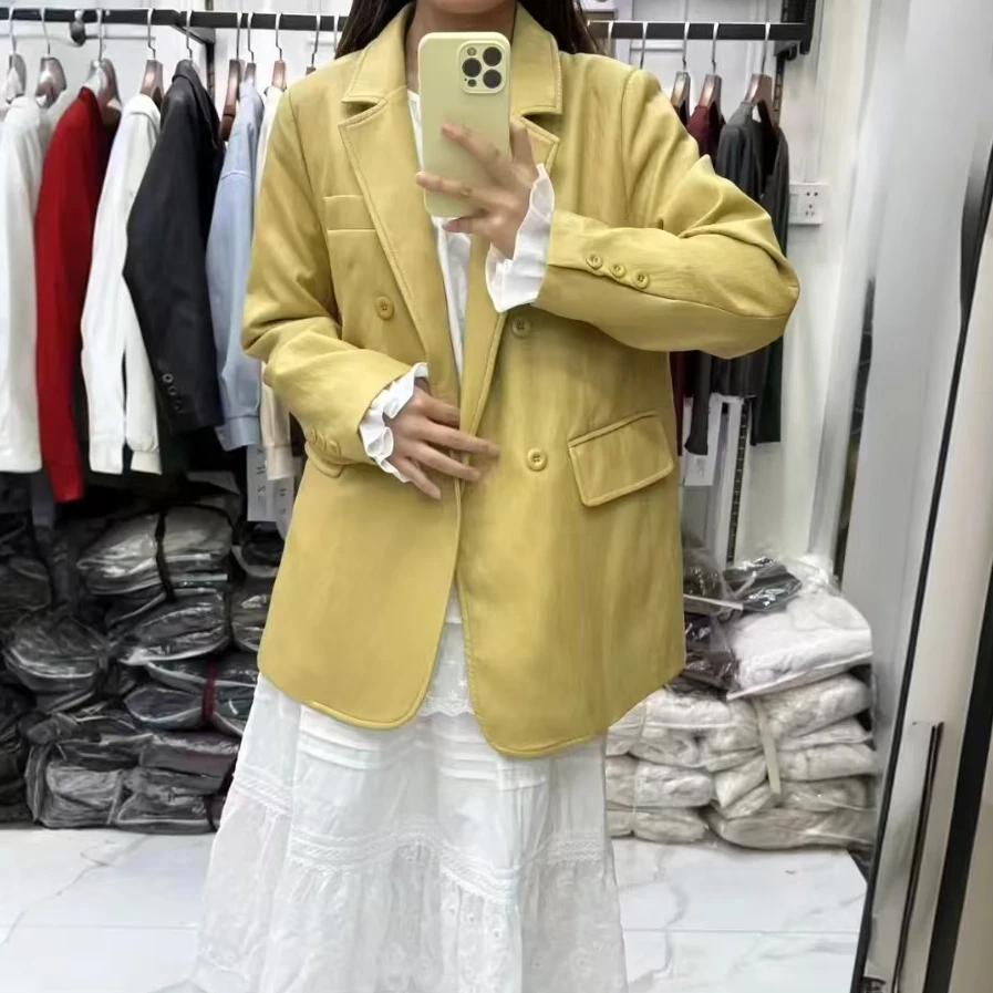 【洋洋穿搭】春款皮衣外套2025新款首发黑色夹克高级复古感西装上衣