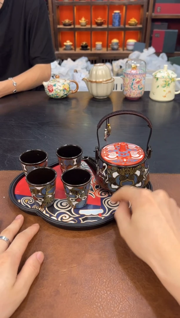 瓷片1111111111饕餮一壶4杯带盘