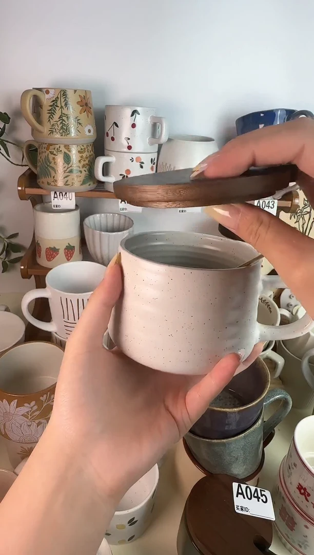 陶瓷盖子款螺纹大肚杯