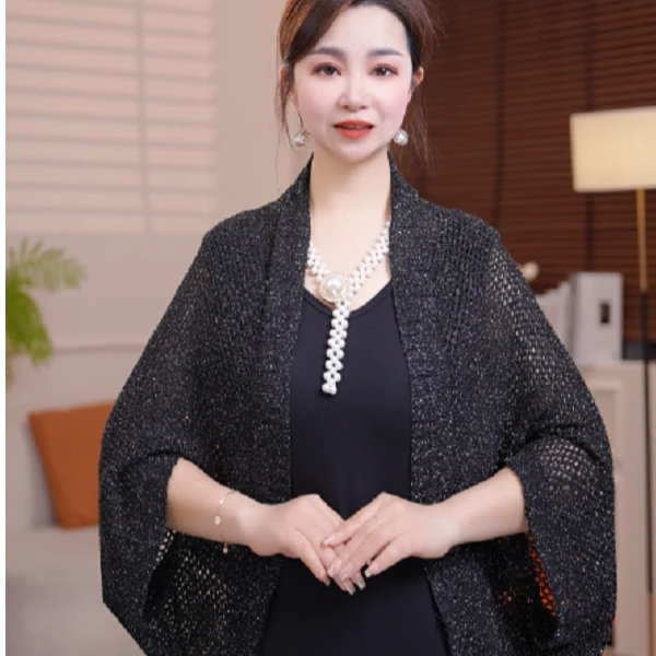 新款空调防晒网格气质银丝针织女士开衫披肩时尚百搭春夏薄款