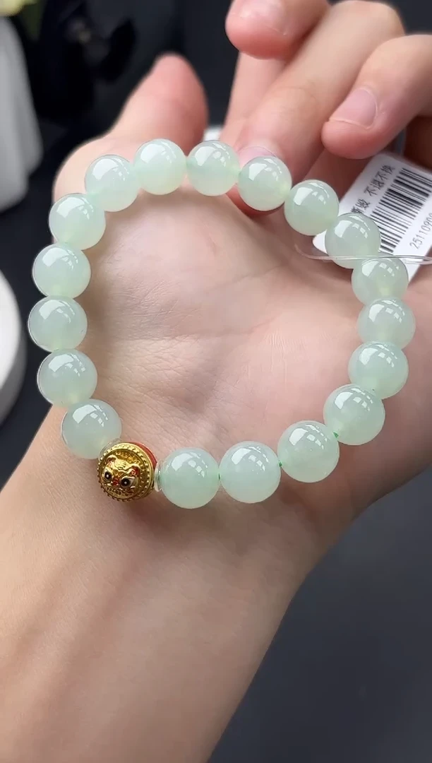 足金镶嵌挂件翡翠手串10mm