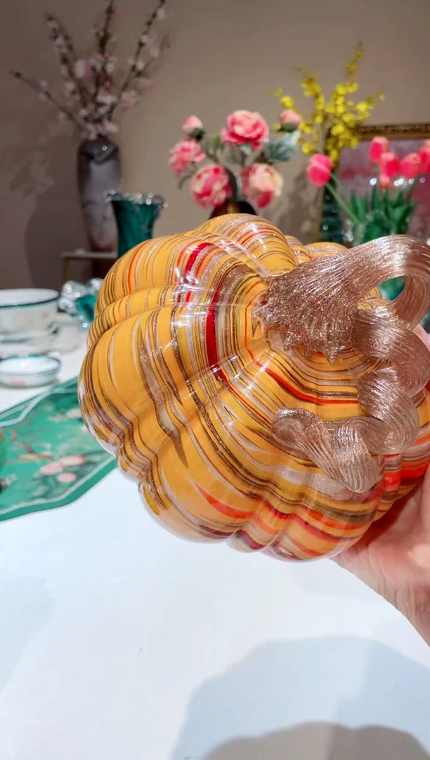 【闪购商品】琉璃手工艺品 N125 金色条纹南瓜