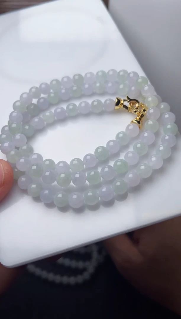 定制翡翠未镶嵌卡7+马卡龙项链