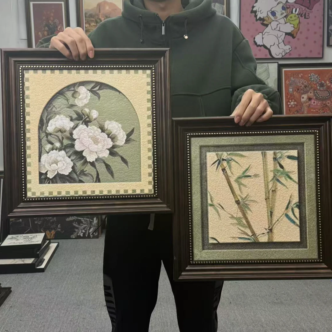 荷花装饰画中古风客厅沙发背景画法式高级感小众艺术禅意莲花4040