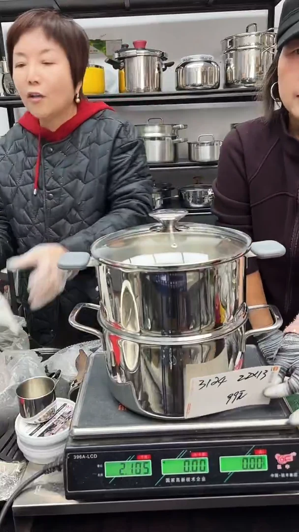 18/10304不锈钢22*13汤锅复底+22抛光高蒸屉玻璃盖3124