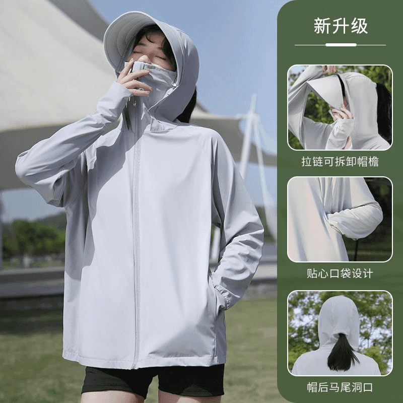 夏季防紫外薄款长袖女款防晒衣原纱物理防晒弹力防晒服户外薄外套