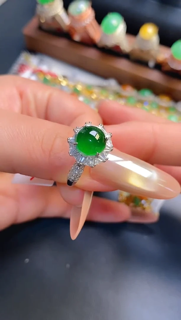 银S925镶嵌戒指翡翠天然