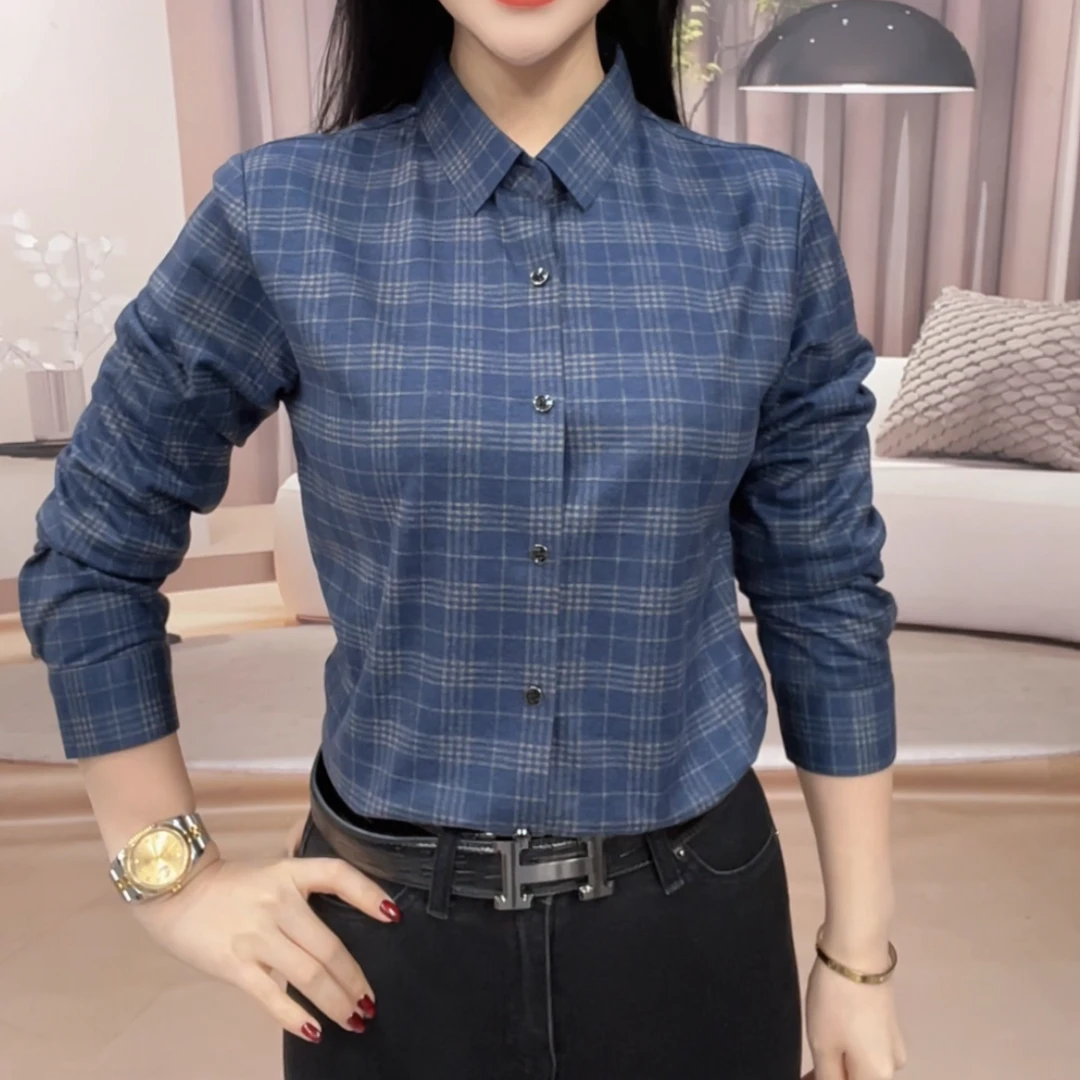 25春季新款羊毛时尚百搭潮流男士衬衫长袖修身格纹经典长袖衬衣