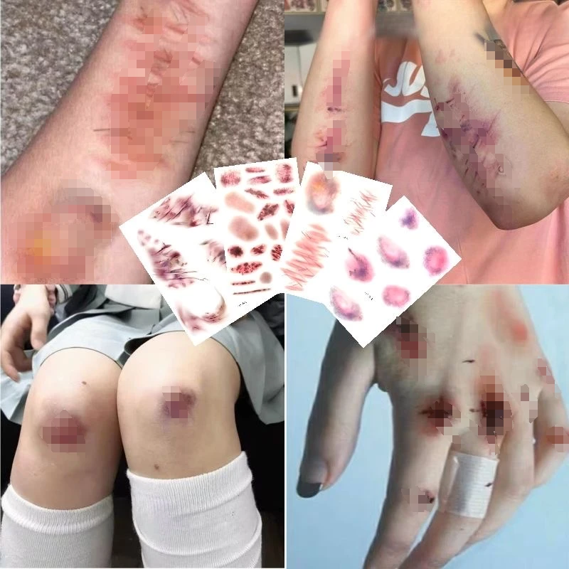 【皮卡】万圣节伤口疤痕纹身贴擦伤淤青缝线贴纸万圣节可爱妆容派对
