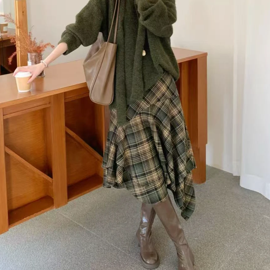 【芝士Cheese】费城腔调 休闲时尚小众设计感不规则格纹半身裙