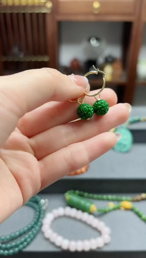 【闪购商品】翡翠耳饰18K金镶嵌18k金翡翠耳扣 ZX